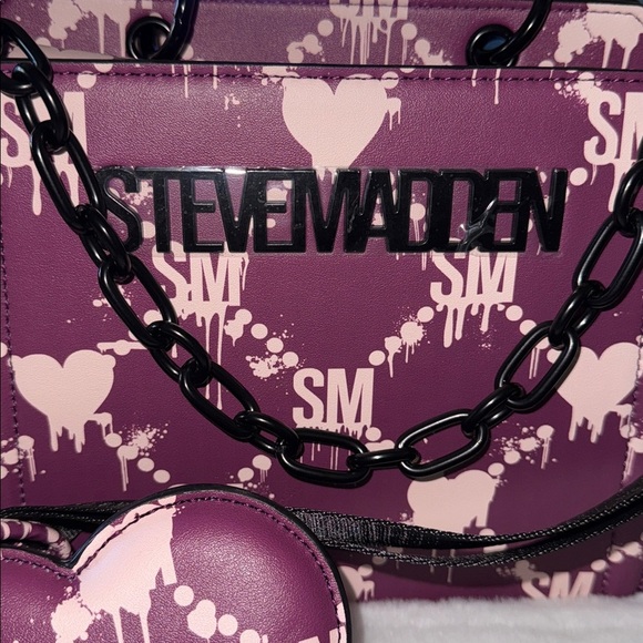 STEVE MADDEN EVELYN BLEEDING HEARTS CROSSBODY BAG WCOIN PURSE HALLOWEEN PURPLE - Picture 3 of 9